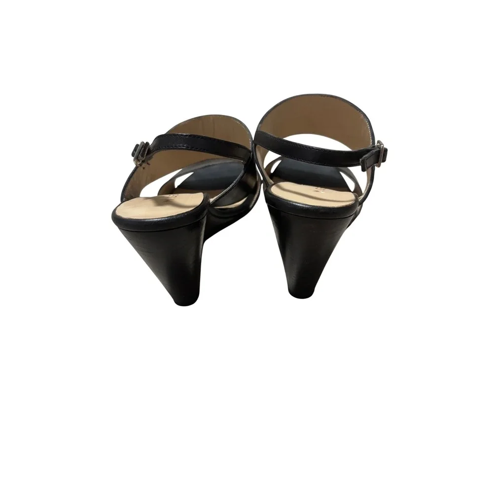 M.Gemi Black Leather Wedge Sandals Made in‎ Italy Slingback Heels Size 39